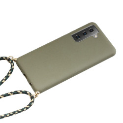 For Samsung Galaxy S23+ 5G Wheat Straw Material + TPU Protective Case with Lanyard(Army Green)