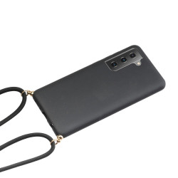 For Samsung Galaxy S23+ 5G Wheat Straw Material + TPU Protective Case with Lanyard(Black)