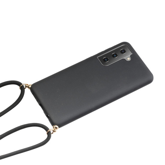 For Samsung Galaxy S23+ 5G Wheat Straw Material + TPU Protective Case with Lanyard(Black)