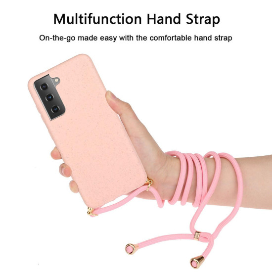 For Samsung Galaxy S23+ 5G Wheat Straw Material + TPU Protective Case with Lanyard(Pink)