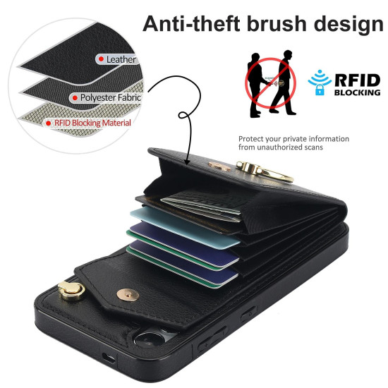 For Samsung Galaxy S24+ 5G Ring Holder RFID Card Slot Phone Case(Black)