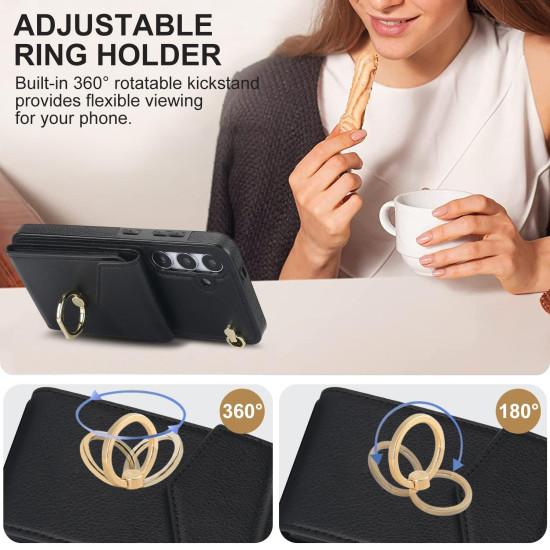 For Samsung Galaxy S24+ 5G Ring Holder RFID Card Slot Phone Case(Black)