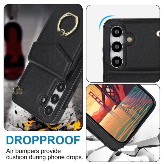 For Samsung Galaxy S24+ 5G Ring Holder RFID Card Slot Phone Case(Black)