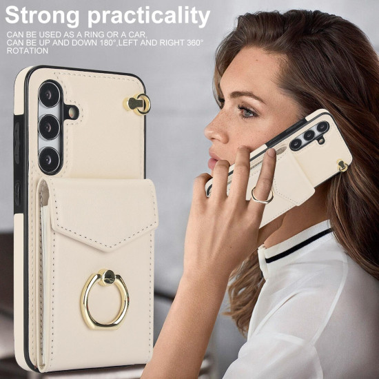 For Samsung Galaxy S24+ 5G Ring Holder RFID Card Slot Phone Case(Beige)