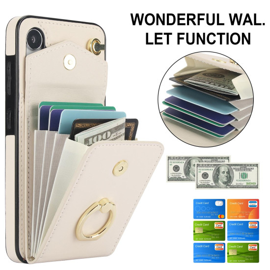 For Samsung Galaxy S24+ 5G Ring Holder RFID Card Slot Phone Case(Beige)