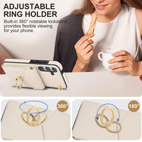 For Samsung Galaxy S24+ 5G Ring Holder RFID Card Slot Phone Case(Beige)