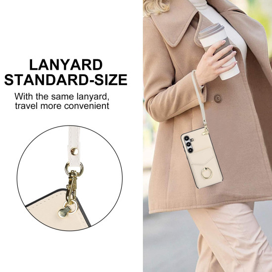 For Samsung Galaxy S24+ 5G Ring Holder RFID Card Slot Phone Case(Beige)
