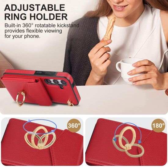 For Samsung Galaxy S24+ 5G Ring Holder RFID Card Slot Phone Case(Red)