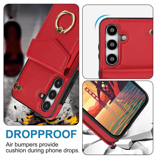 For Samsung Galaxy S24+ 5G Ring Holder RFID Card Slot Phone Case(Red)