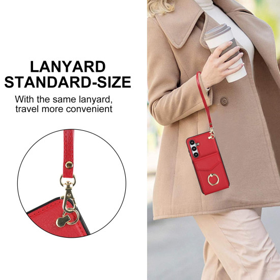 For Samsung Galaxy S24+ 5G Ring Holder RFID Card Slot Phone Case(Red)