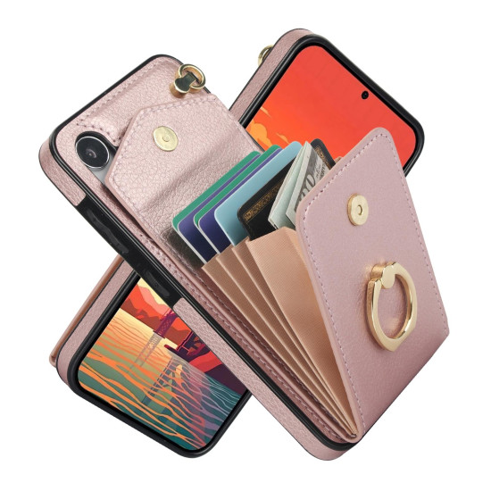 For Samsung Galaxy S24+ 5G Ring Holder RFID Card Slot Phone Case(Rose Gold)