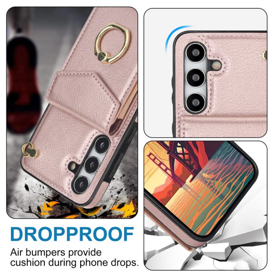 For Samsung Galaxy S24+ 5G Ring Holder RFID Card Slot Phone Case(Rose Gold)