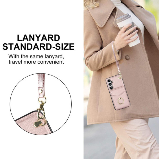 For Samsung Galaxy S24+ 5G Ring Holder RFID Card Slot Phone Case(Rose Gold)