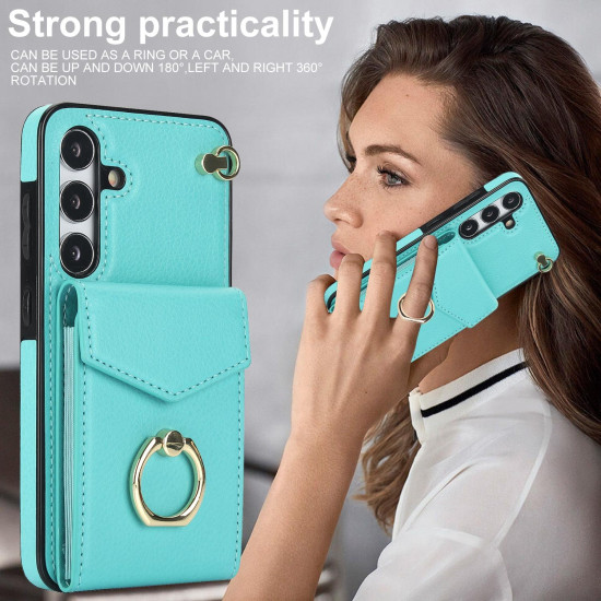 For Samsung Galaxy S24+ 5G Ring Holder RFID Card Slot Phone Case(Mint Green)