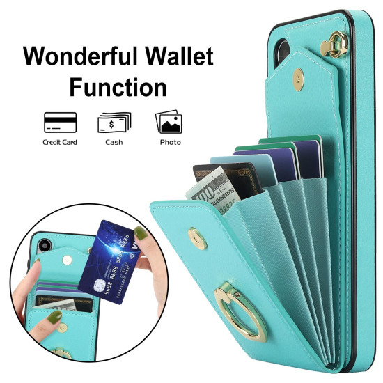For Samsung Galaxy S24+ 5G Ring Holder RFID Card Slot Phone Case(Mint Green)
