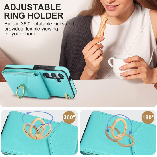 For Samsung Galaxy S24+ 5G Ring Holder RFID Card Slot Phone Case(Mint Green)