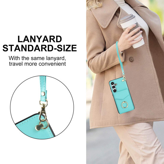 For Samsung Galaxy S24+ 5G Ring Holder RFID Card Slot Phone Case(Mint Green)