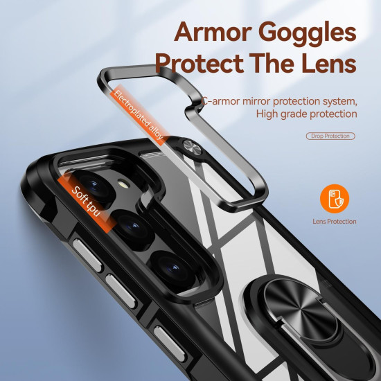 For Samsung Galaxy S23+ 5G TPU + PC Lens Protection Phone Case with Ring Holder(Black)