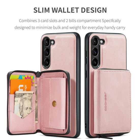 For Samsung Galaxy S24+ 5G JEEHOOD Magnetic Zipper Horizontal Flip Leather Phone Case(Pink)