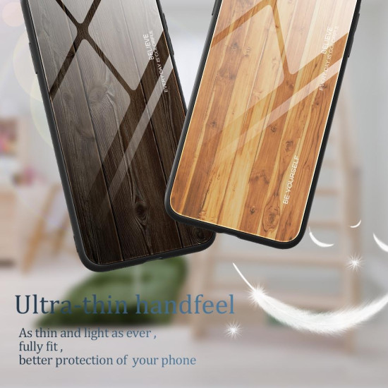 For Samsung Galaxy S23+ 5G Wood Grain Glass Phone Case(Yellow)
