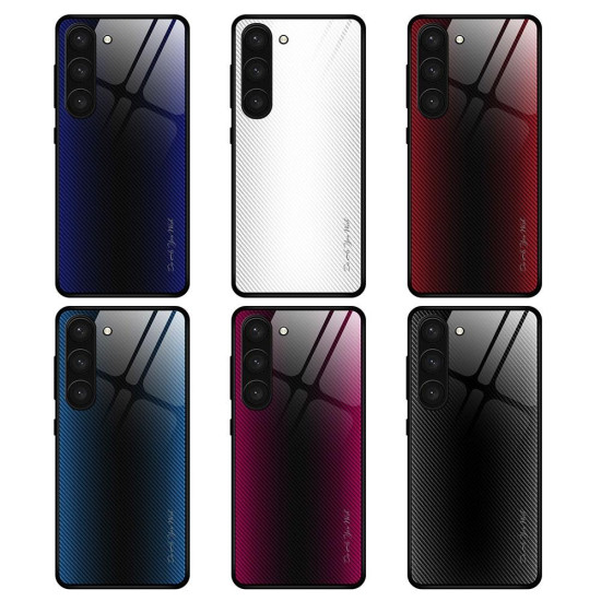 For Samsung Galaxy S23+ 5G Texture Gradient Glass TPU Phone Case(Dark Blue)