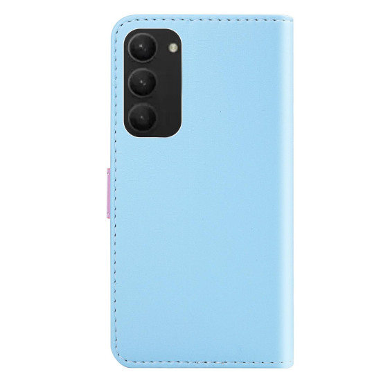For Samsung Galaxy S23+ 5G Tricolor Stitching Flip Leather Phone Case(Blue)