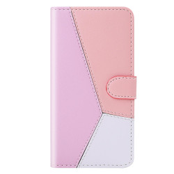 For Samsung Galaxy S23+ 5G Tricolor Stitching Flip Leather Phone Case(Pink)