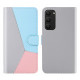 For Samsung Galaxy S23+ 5G Tricolor Stitching Flip Leather Phone Case(Grey)