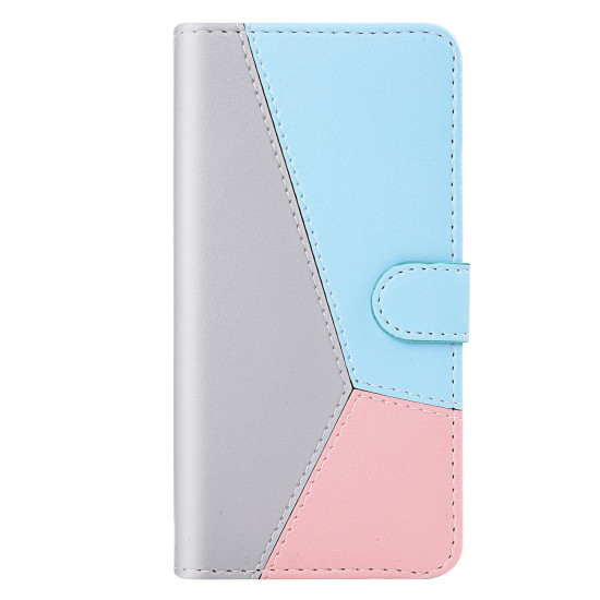 For Samsung Galaxy S23+ 5G Tricolor Stitching Flip Leather Phone Case(Grey)