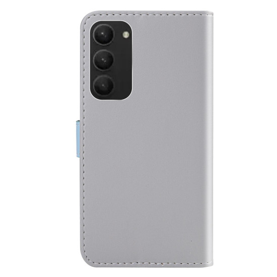 For Samsung Galaxy S23+ 5G Tricolor Stitching Flip Leather Phone Case(Grey)