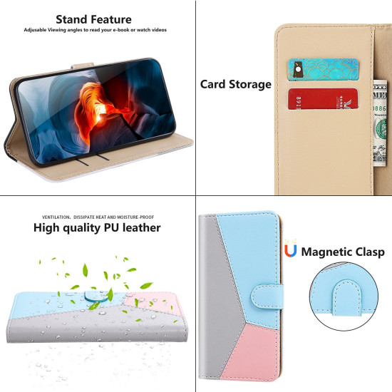 For Samsung Galaxy S23+ 5G Tricolor Stitching Flip Leather Phone Case(Grey)