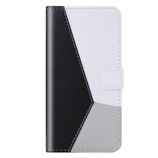 For Samsung Galaxy S23+ 5G Tricolor Stitching Flip Leather Phone Case(Black)