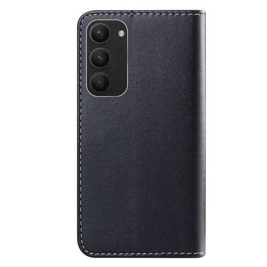 For Samsung Galaxy S23+ 5G Tricolor Stitching Flip Leather Phone Case(Black)