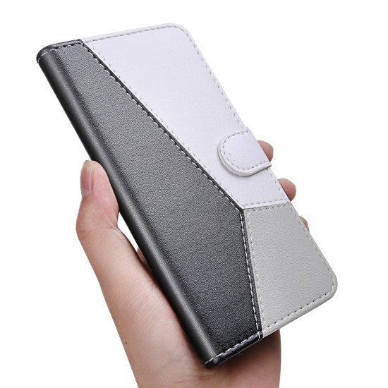 For Samsung Galaxy S23+ 5G Tricolor Stitching Flip Leather Phone Case(Black)
