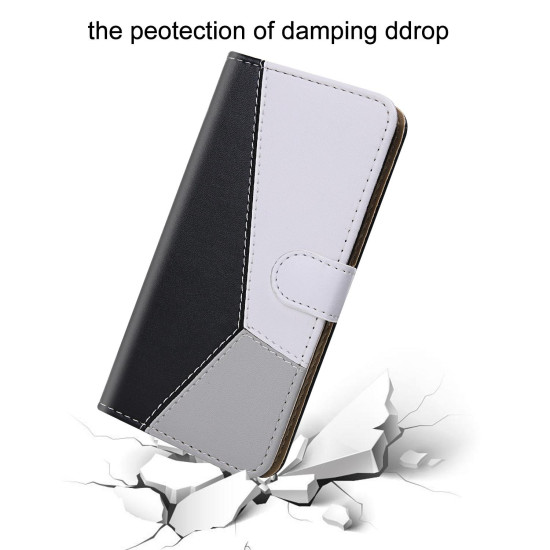 For Samsung Galaxy S23+ 5G Tricolor Stitching Flip Leather Phone Case(Black)