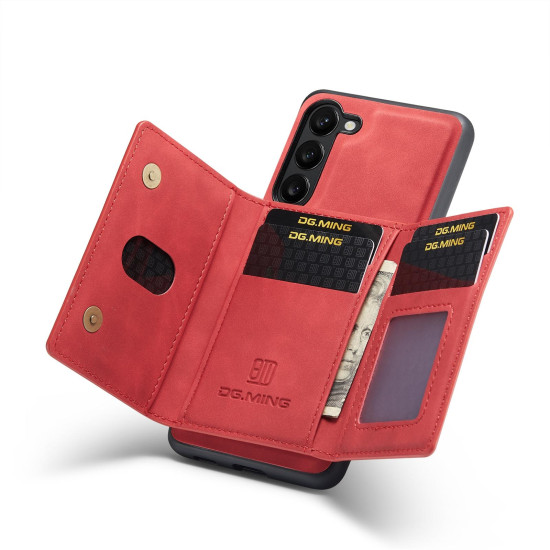 For Samsung Galaxy S23 5G DG.MING M2 Series 3-Fold Multi Card Bag + Phone Case(Red)
