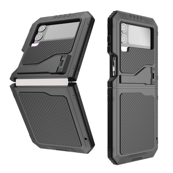 For Samsung Galaxy Z Flip4 RedPepper 360 Full Body Rugged Metal Life Waterproof Phone Case (Black)