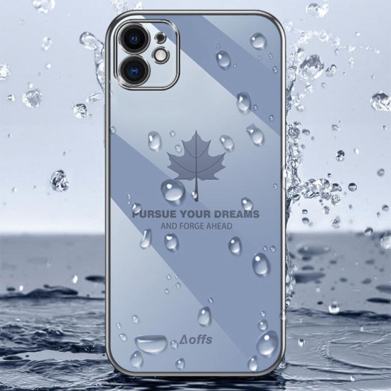 For Samsung Galaxy S23 5G 9D Plating Maple Leaf Silicone Phone Case with Strap(Smoke Purple)