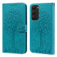 For Samsung Galaxy S23+ 5G Tree & Deer Pattern Pressed Printing Horizontal Flip Leather Phone Case(Blue)