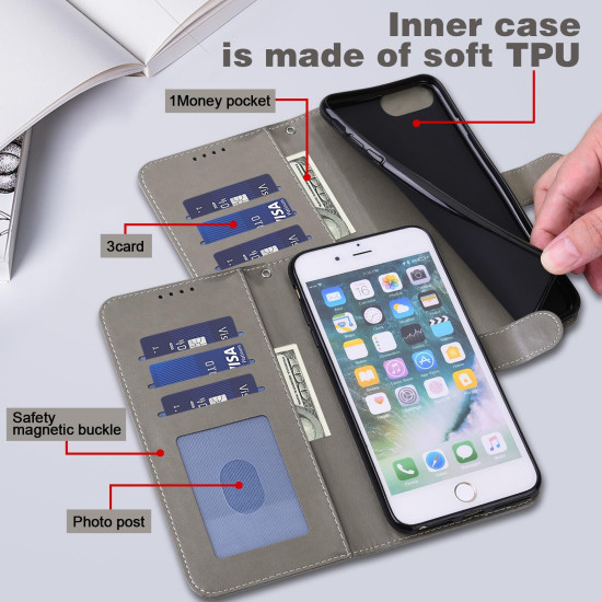 For Samsung Galaxy S23+ 5G Tree & Deer Pattern Pressed Printing Horizontal Flip Leather Phone Case(Grey)