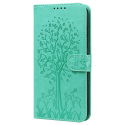 For Samsung Galaxy S23+ 5G Tree & Deer Pattern Pressed Printing Horizontal Flip Leather Phone Case(Green)