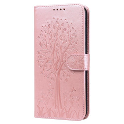 For Samsung Galaxy S23+ 5G Tree & Deer Pattern Pressed Printing Horizontal Flip Leather Phone Case(Pink)