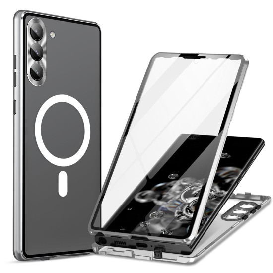 For Samsung Galaxy S24+ 5G HD Full Cover Magsafe Magnetic Metal Tempered Glass Phone Case(Silver)