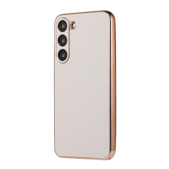 For Samsung Galaxy S23+ 5G Waves Series Nano Electroplating Genuine Leather Phone Case(Grey)