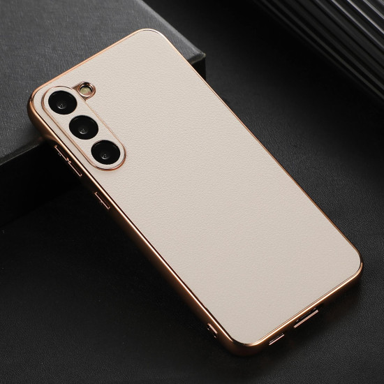 For Samsung Galaxy S23+ 5G Waves Series Nano Electroplating Genuine Leather Phone Case(Grey)