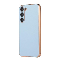 For Samsung Galaxy S23+ 5G Waves Series Nano Electroplating Genuine Leather Phone Case(Blue)