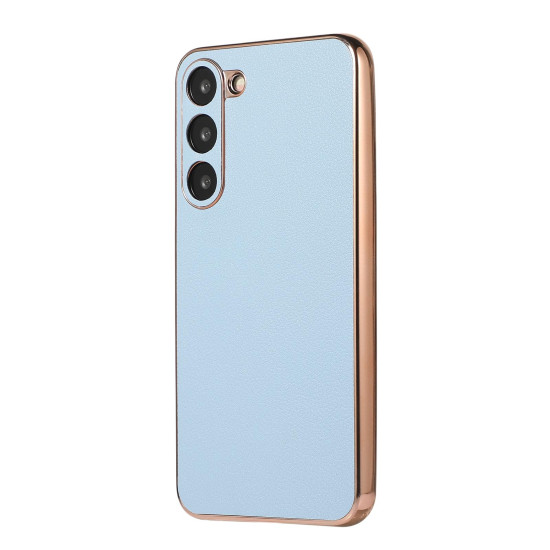 For Samsung Galaxy S23+ 5G Waves Series Nano Electroplating Genuine Leather Phone Case(Blue)
