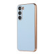 For Samsung Galaxy S23+ 5G Waves Series Nano Electroplating Genuine Leather Phone Case(Blue)