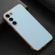 For Samsung Galaxy S23+ 5G Waves Series Nano Electroplating Genuine Leather Phone Case(Blue)