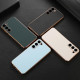 For Samsung Galaxy S23+ 5G Waves Series Nano Electroplating Genuine Leather Phone Case(Blue)